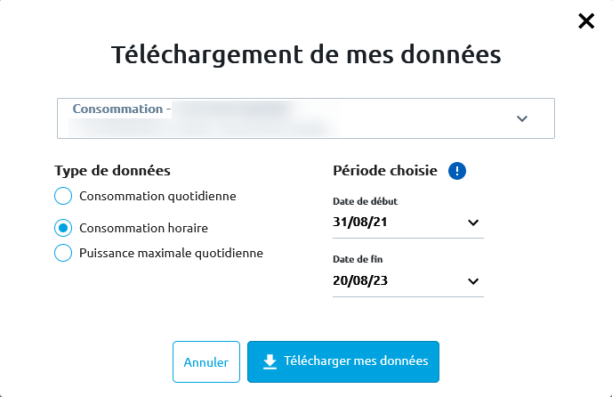 2ème étape pour télécharger les données sur le site Enedis